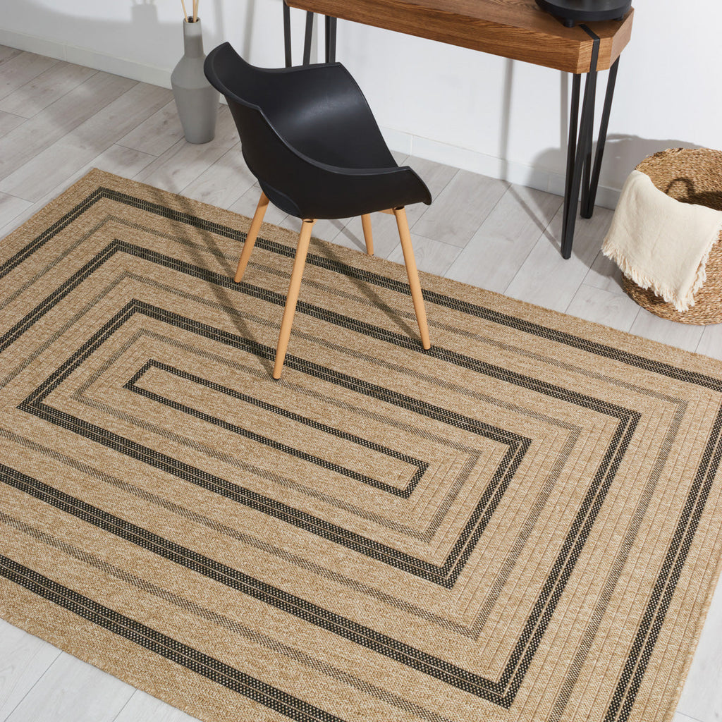 NATURE - Natural jute effect rug with black rectangular patterns - NAT8863NOI NATURE