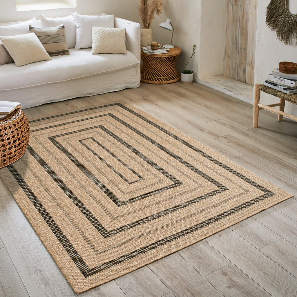 NATURE - Natural jute effect rug with black rectangular patterns - NAT8863NOI NATURE