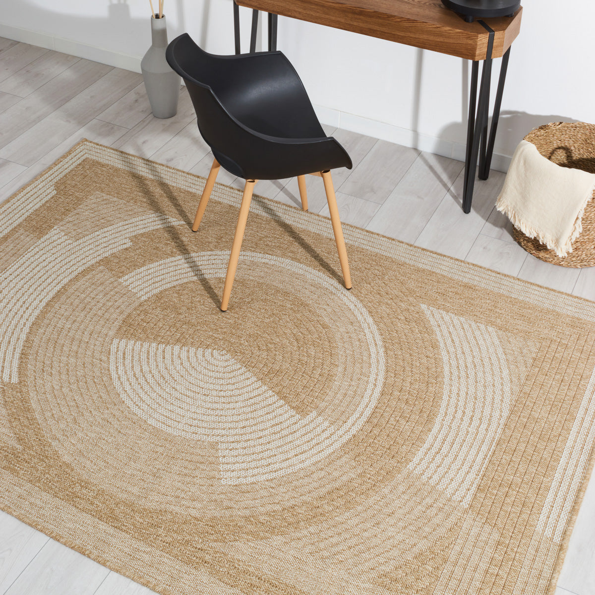 NATURE - Alfombra aspecto yute natural con motivos blancos - NAT8865BLA NATURE