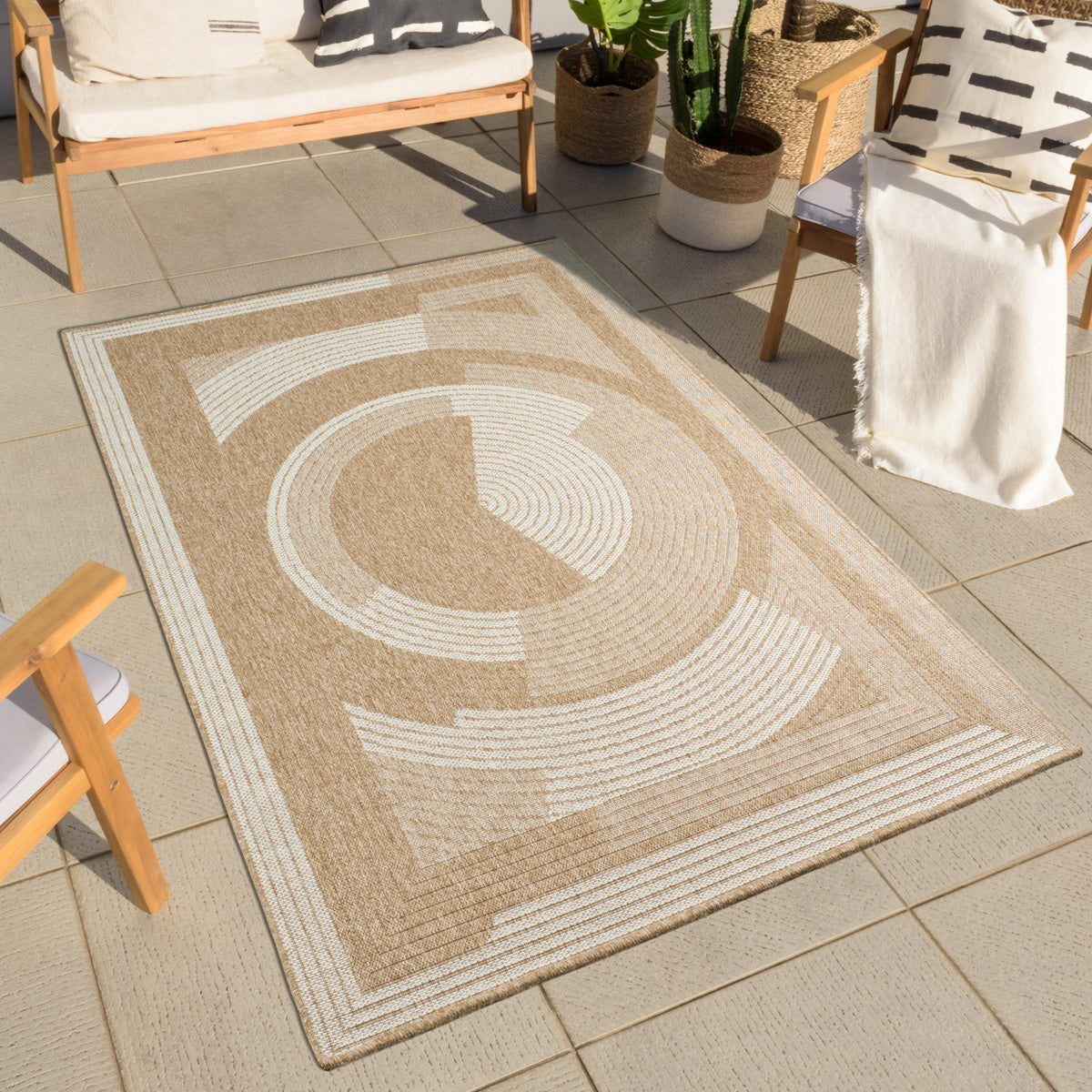 NATURE - Alfombra aspecto yute natural con motivos blancos - NAT8865BLA NATURE