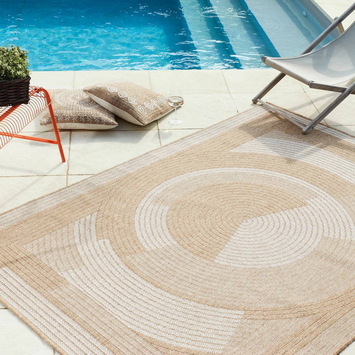 NATURE - Alfombra aspecto yute natural con motivos blancos - NAT8865BLA NATURE