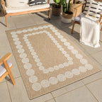NATURE - Alfombra aspecto yute natural con motivos geométricos blancos - NAT8868BLA NATURE