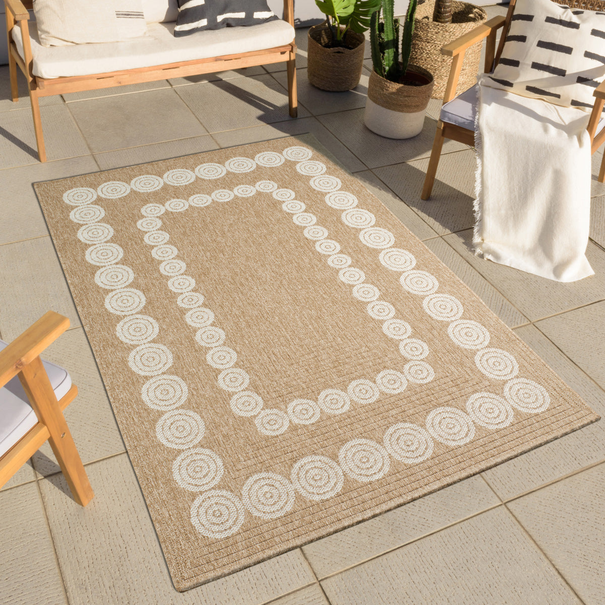 NATURE - Alfombra aspecto yute natural con motivos geométricos blancos - NAT8868BLA NATURE