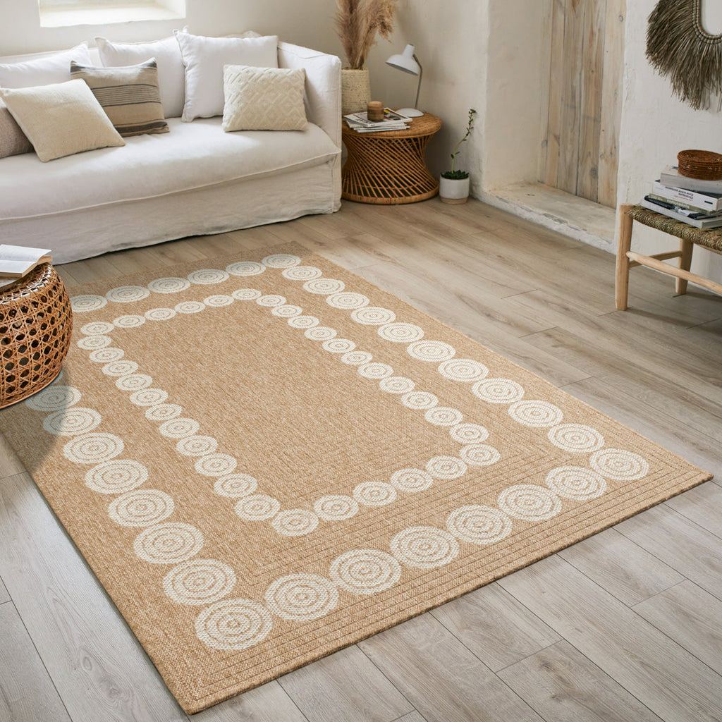 NATURE - Alfombra aspecto yute natural con motivos geométricos blancos - NAT8868BLA NATURE