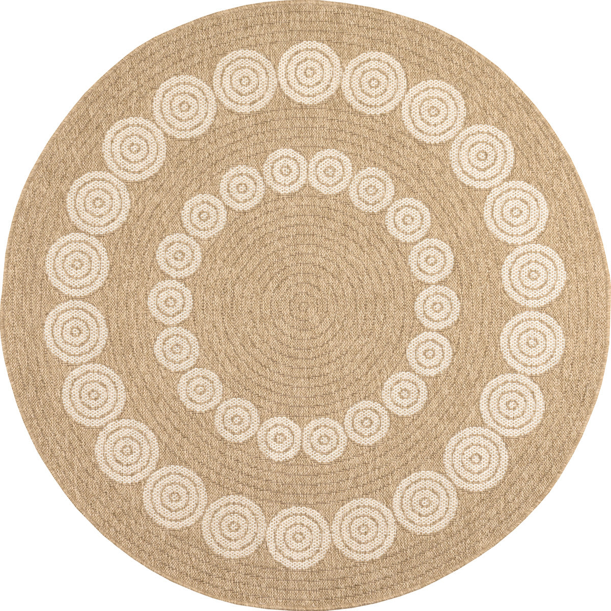 Alfombra efecto arpillera con estampado geométrico redondo blanco: NAT8868BLA - Nazar rugs