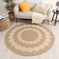 Alfombra efecto arpillera con estampado geométrico redondo blanco: NAT8868BLA - Nazar rugs