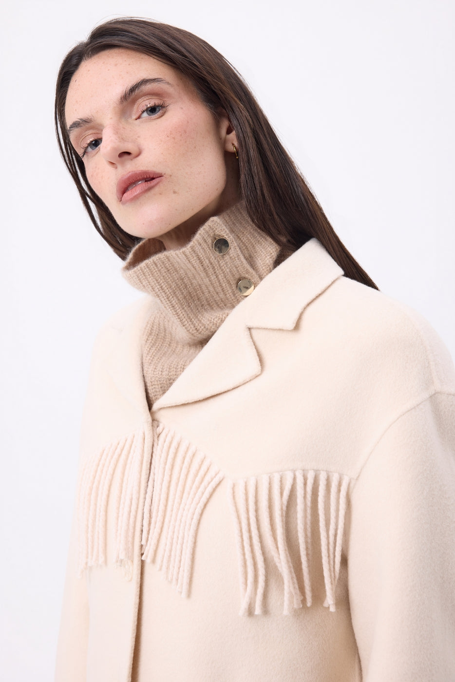 Natacha Buttoned High Neck - Cream Beige - Women