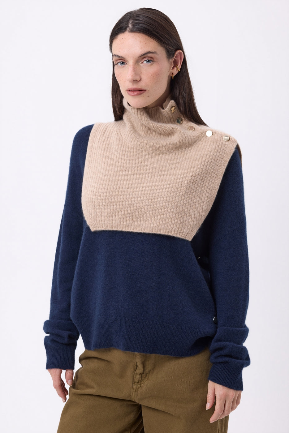 Natacha Buttoned High Neck - Cream Beige - Women