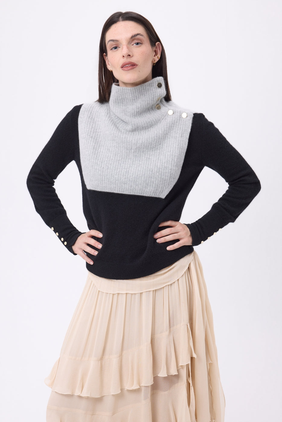 Natacha Buttoned High Neck - Light Grey - Women