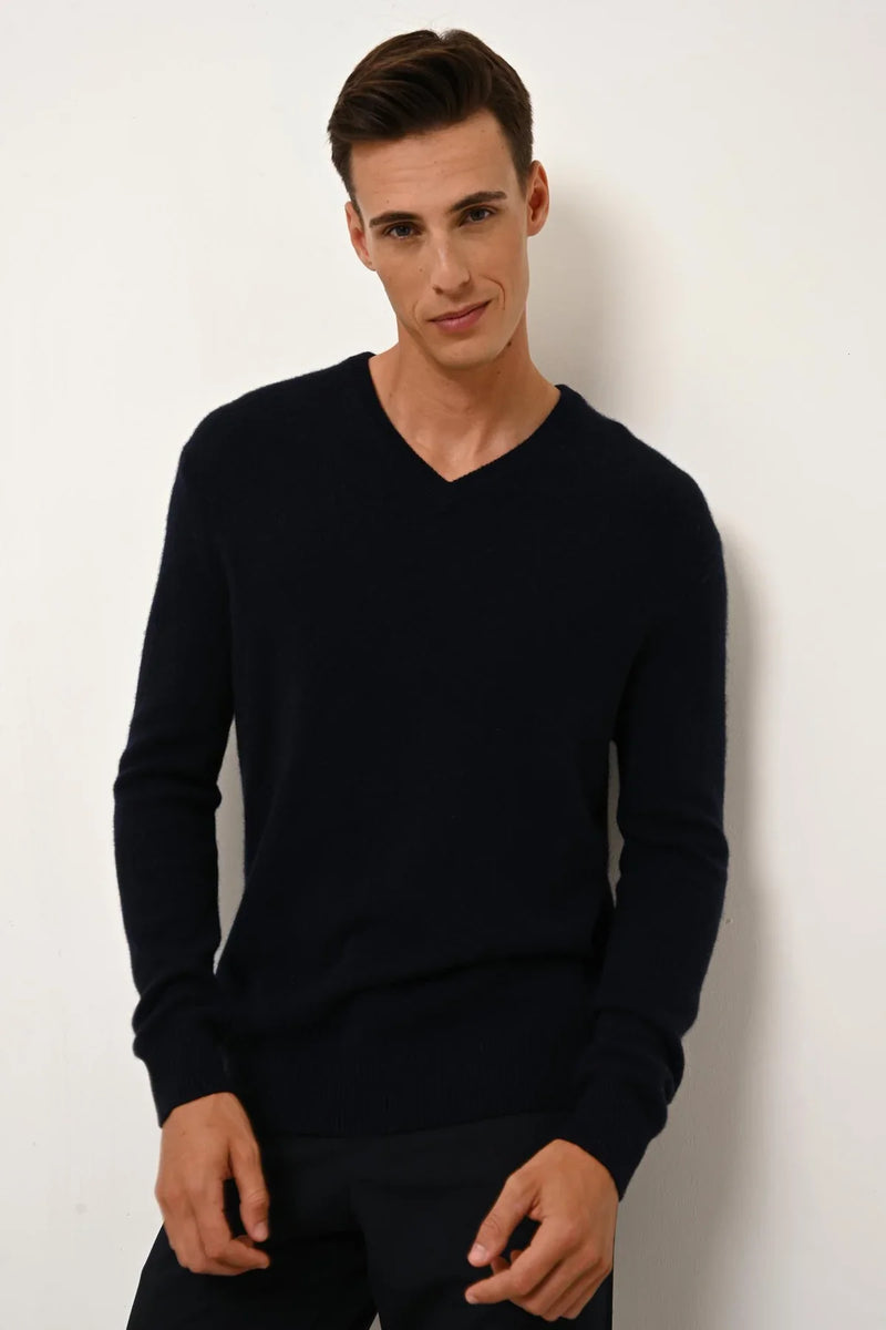 Pull Col V 4 Fils - Nathan - Navy