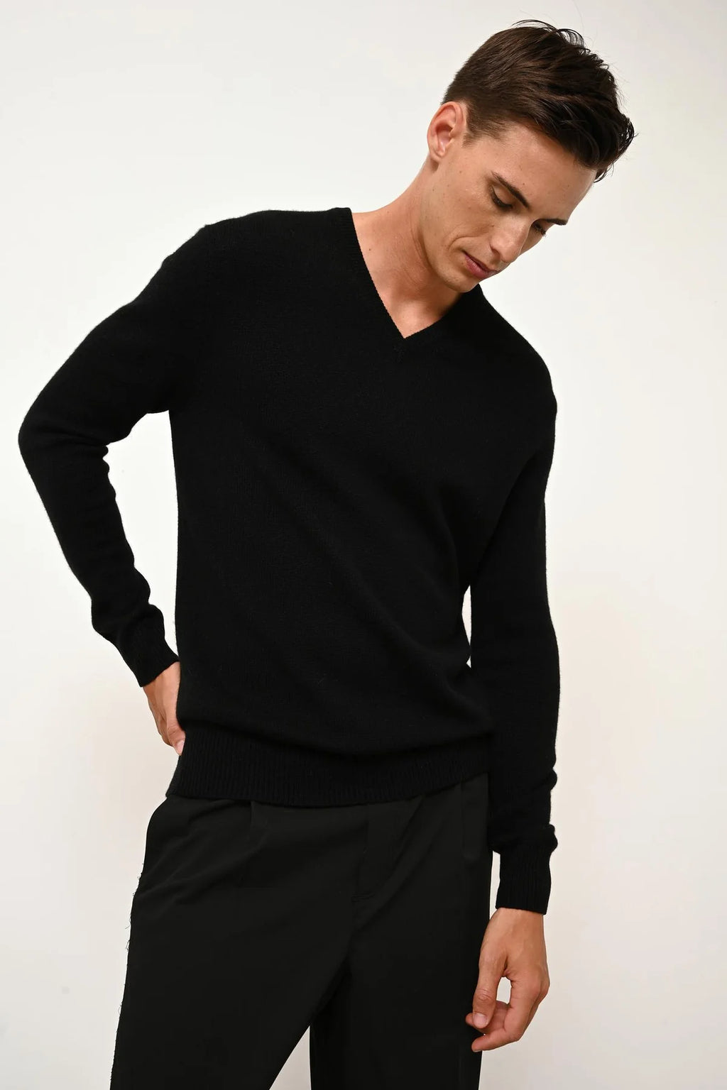Jersey de cuello en V de 4 hilos - Nathan - Negro