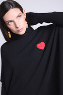 Pull Col Roule Coeur Poncho Naya - Noir Et Cœur Rouge - Femme
