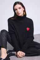 Pull Col Roule Coeur Poncho Naya - Noir Et Cœur Rouge - Femme