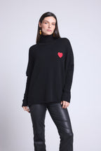 Jersey Cuello Alto Corazón Poncho Naya - Negro y Corazón Rojo - Mujer