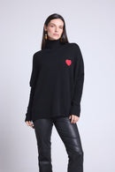 Pull Col Roule Coeur Poncho Naya - Noir Et Cœur Rouge - Femme