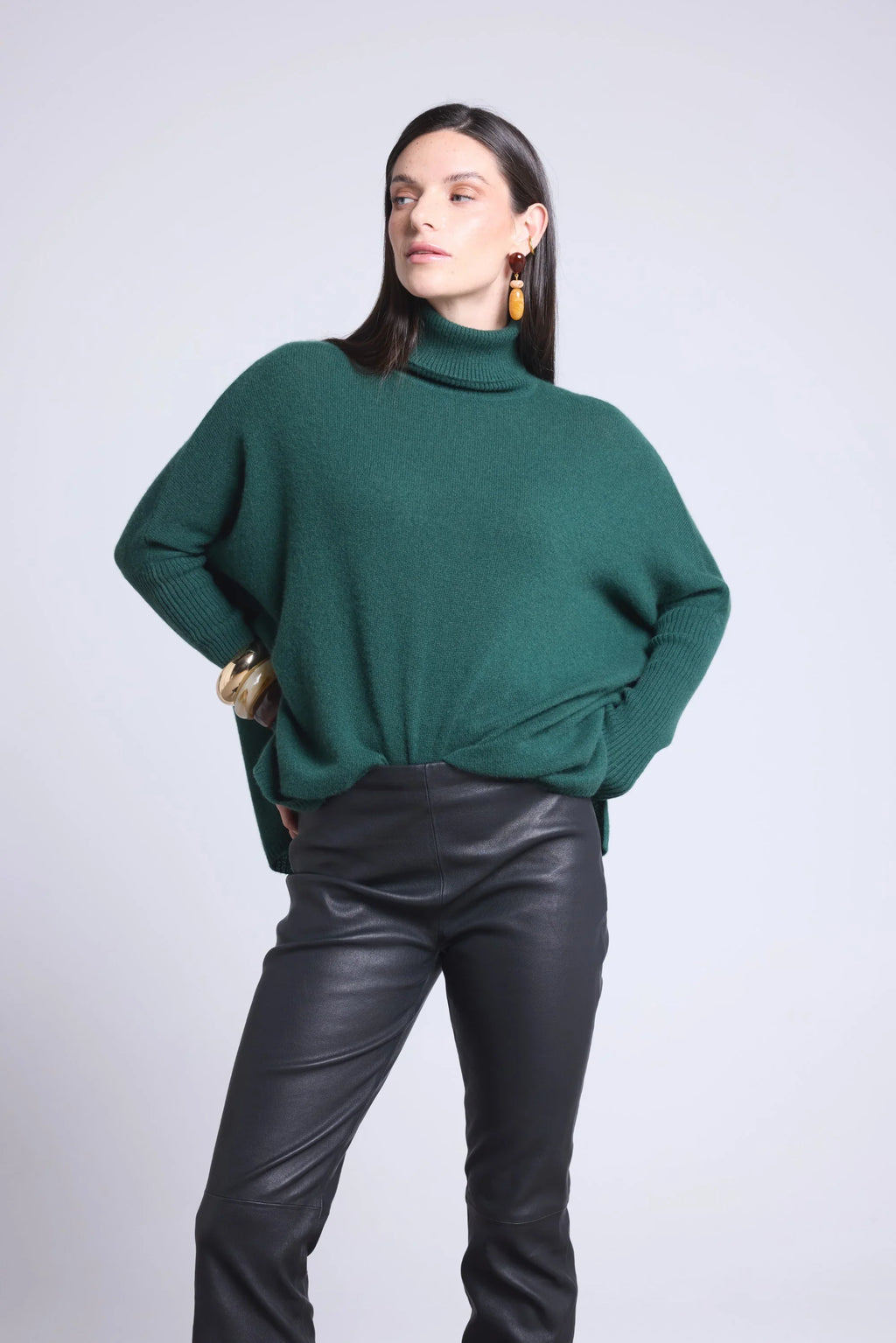 Naya Poncho Roll-Neck Jumper - Bottle Green - Women
