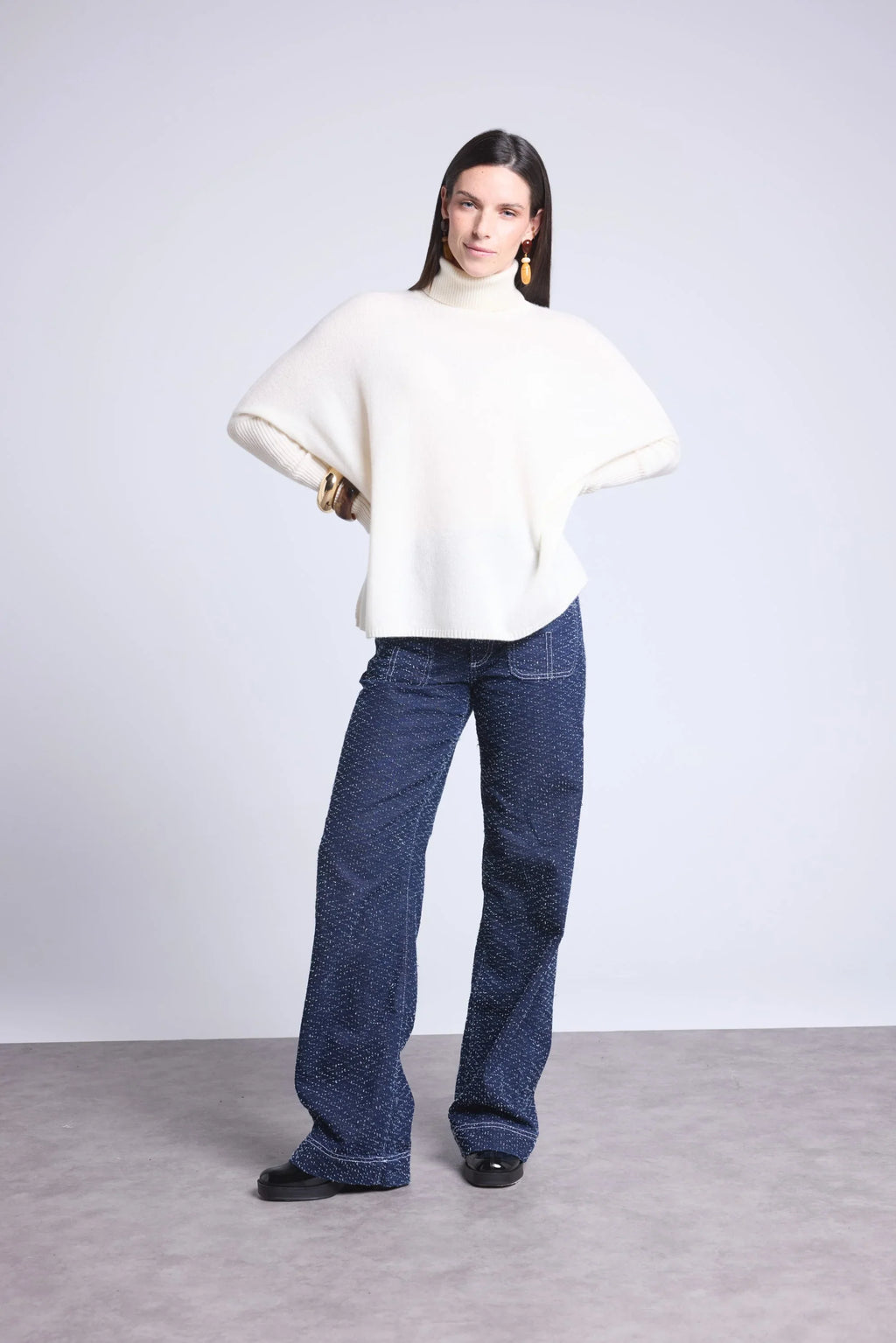 Naya Roll-Neck Poncho Jumper - White - Women