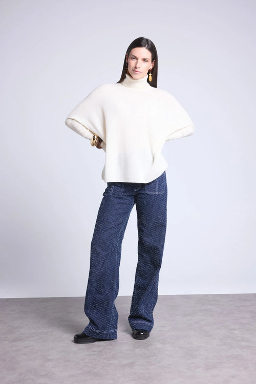 Pull Col Roule Poncho Naya - Blanc - Femme