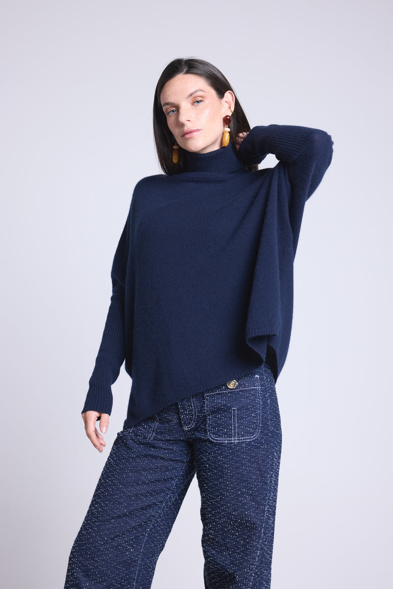 Pull Col Roule Poncho Naya - Bleu Marine - Femme