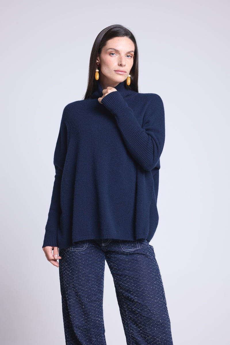 Pull Col Roule Poncho Naya - Bleu Marine - Femme