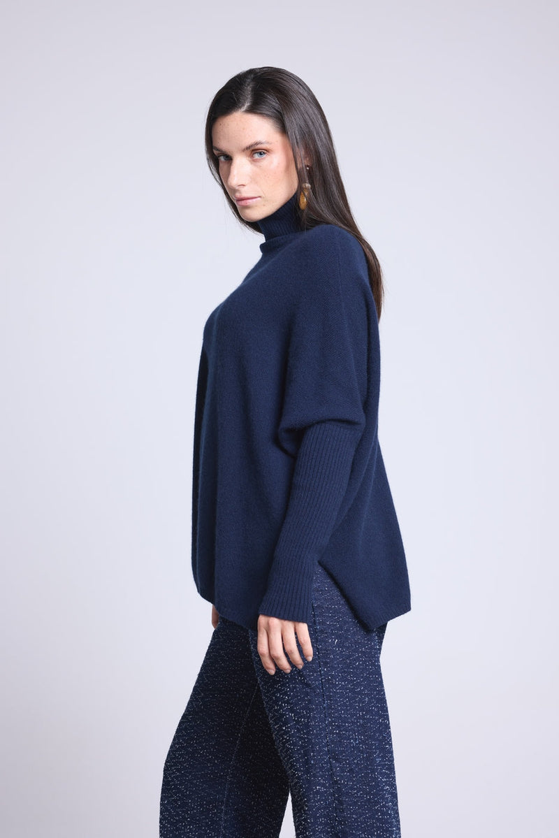 Poncho Naya Turtleneck Sweater - Navy Blue - Women
