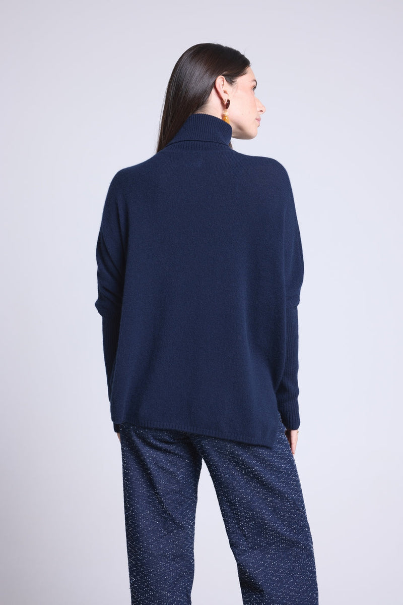 Poncho Naya Turtleneck Sweater - Navy Blue - Women