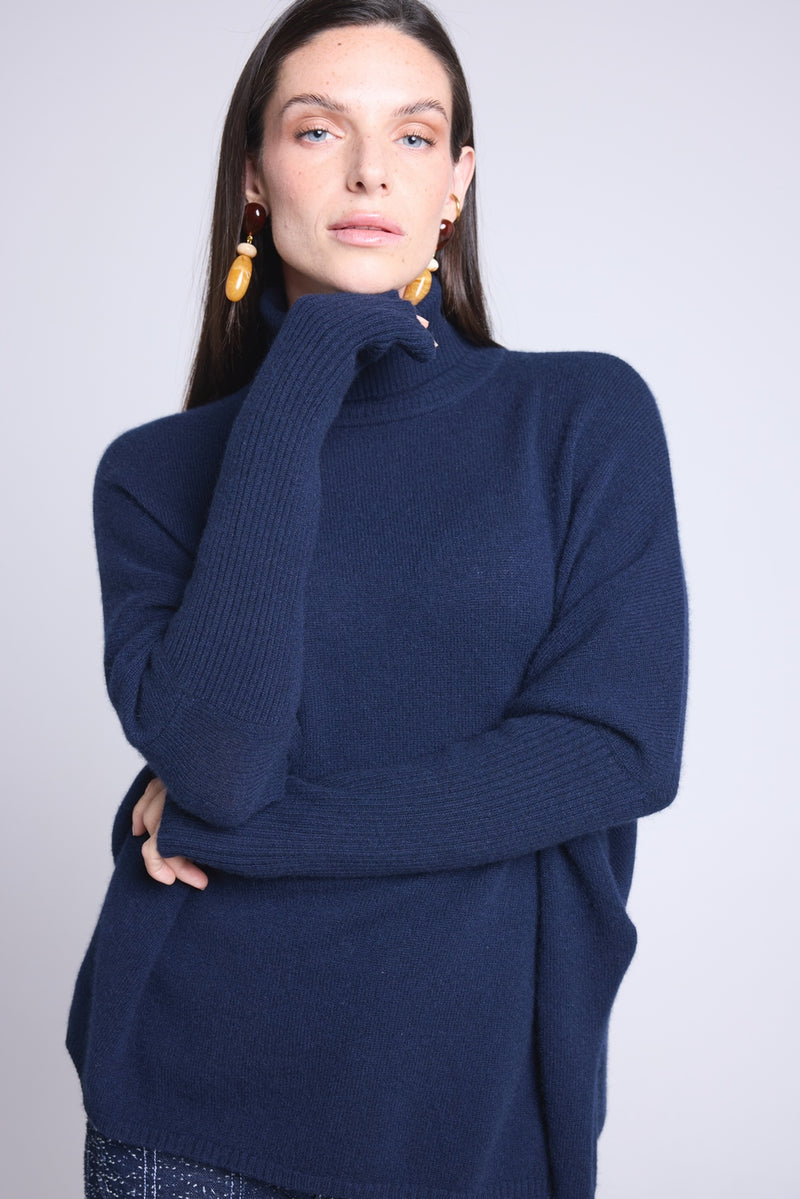 Pull Col Roule Poncho Naya - Bleu Marine - Femme