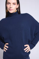 Poncho Naya Turtleneck Sweater - Navy Blue - Women