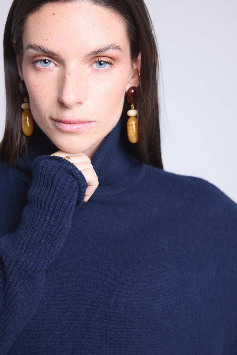Pull Col Roule Poncho Naya - Bleu Marine - Femme