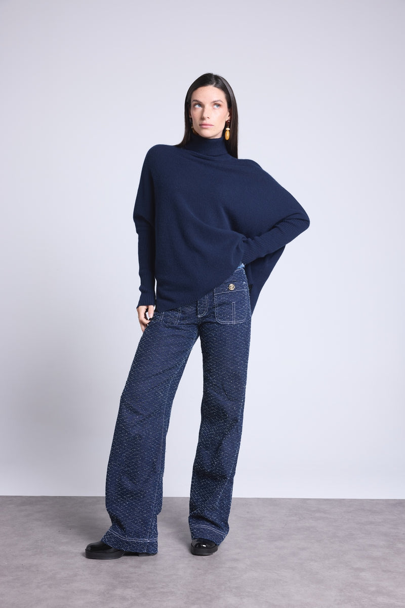 Pull Col Roule Poncho Naya - Bleu Marine - Femme