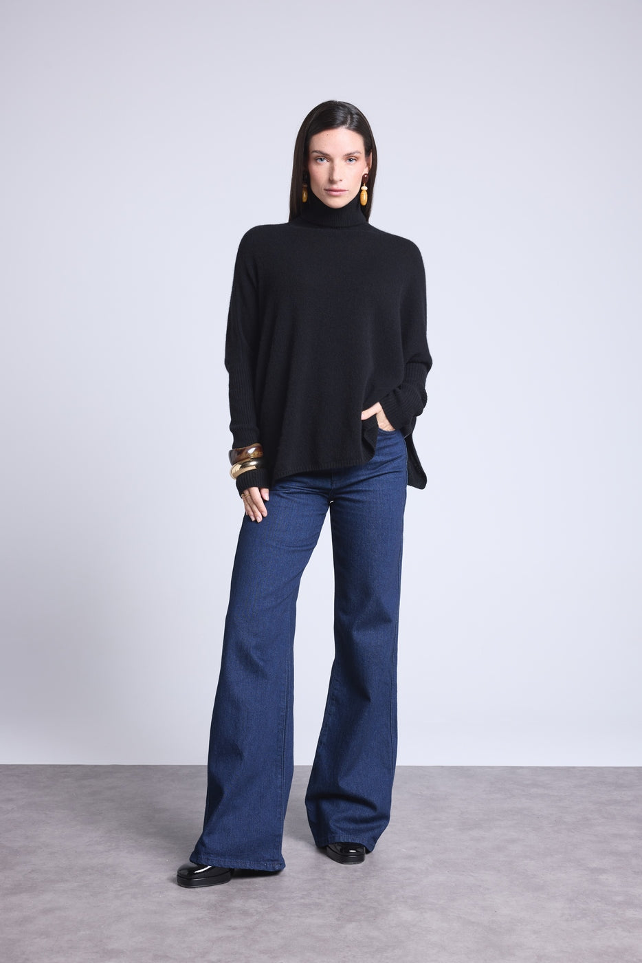 Jersey Poncho Naya Cuello Alto - Negro - Mujer