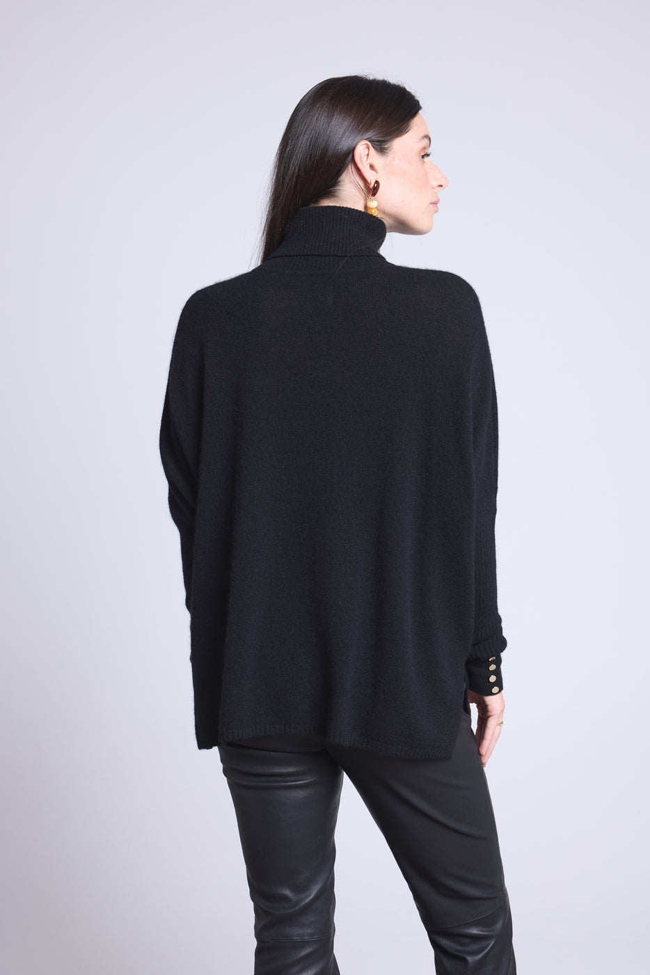 Roll Neck Jumper Gold Buttons Poncho Naya - Black and Gold Buttons - Women