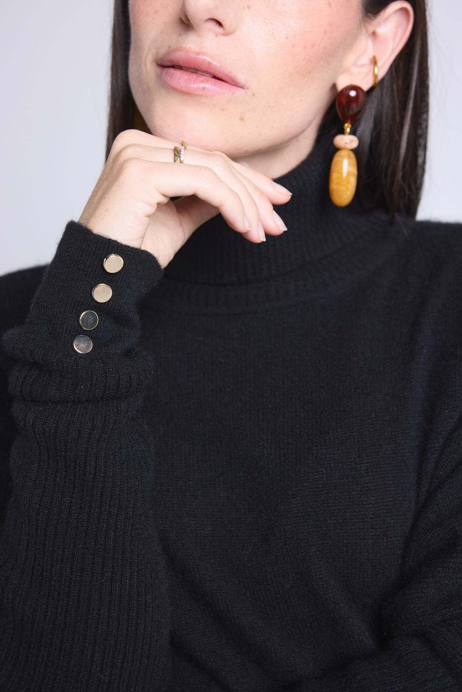 Roll Neck Jumper Gold Buttons Poncho Naya - Black and Gold Buttons - Women