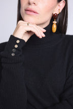 Roll Neck Jumper Gold Buttons Poncho Naya - Black and Gold Buttons - Women