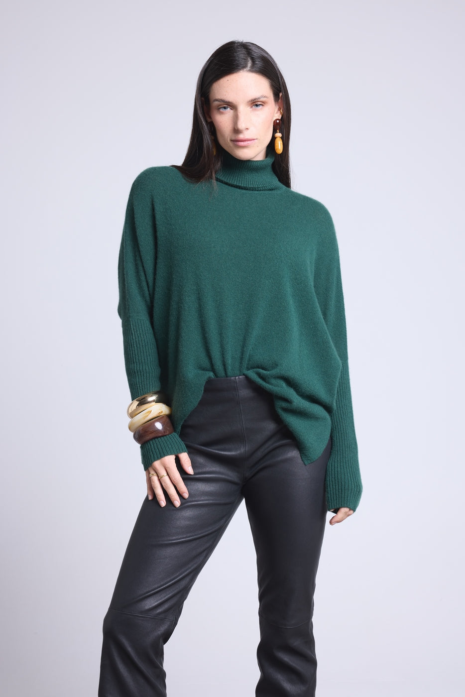 Naya Poncho Roll-Neck Jumper - Bottle Green - Women
