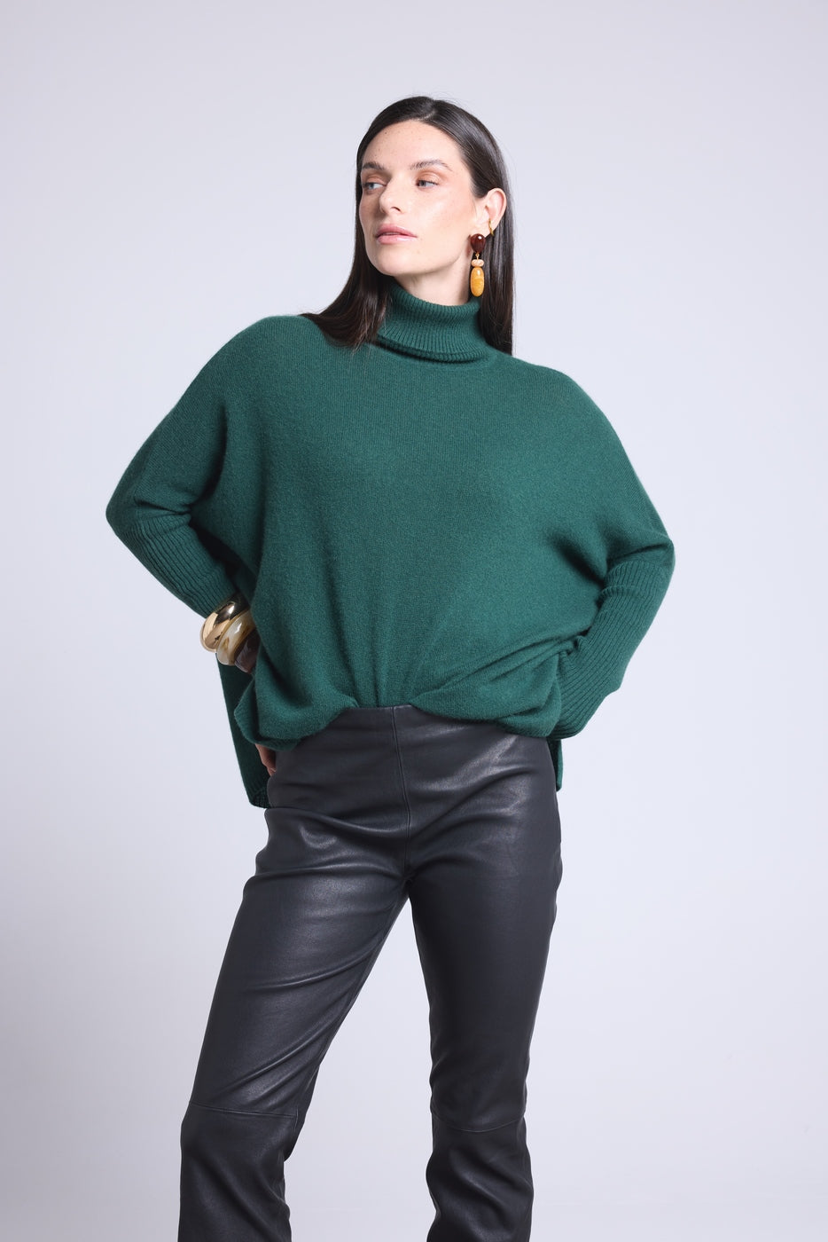 Naya Poncho Roll-Neck Jumper - Bottle Green - Women