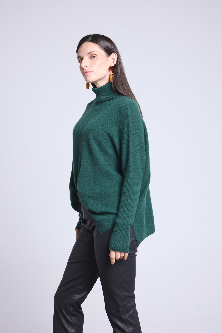 Naya Poncho Roll-Neck Jumper - Bottle Green - Women