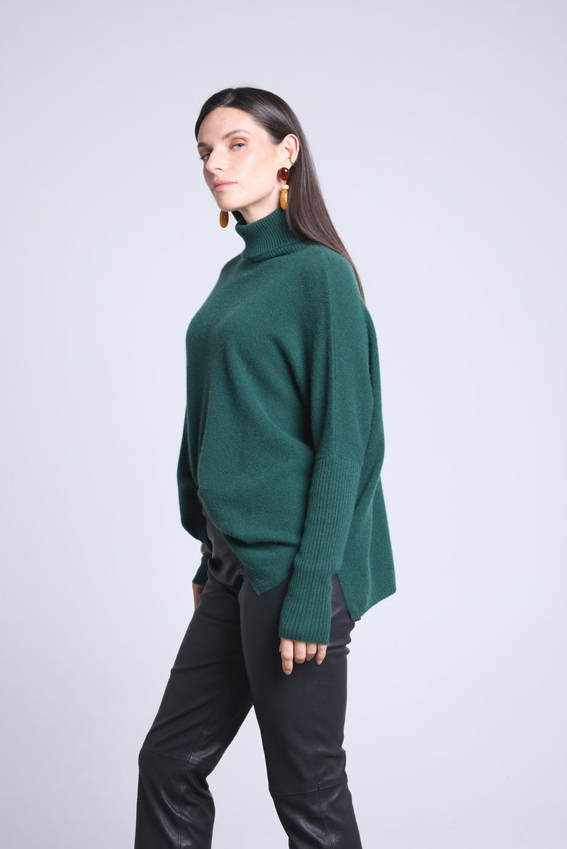 Poncho Naya Turtleneck Sweater - Bottle Green - Women