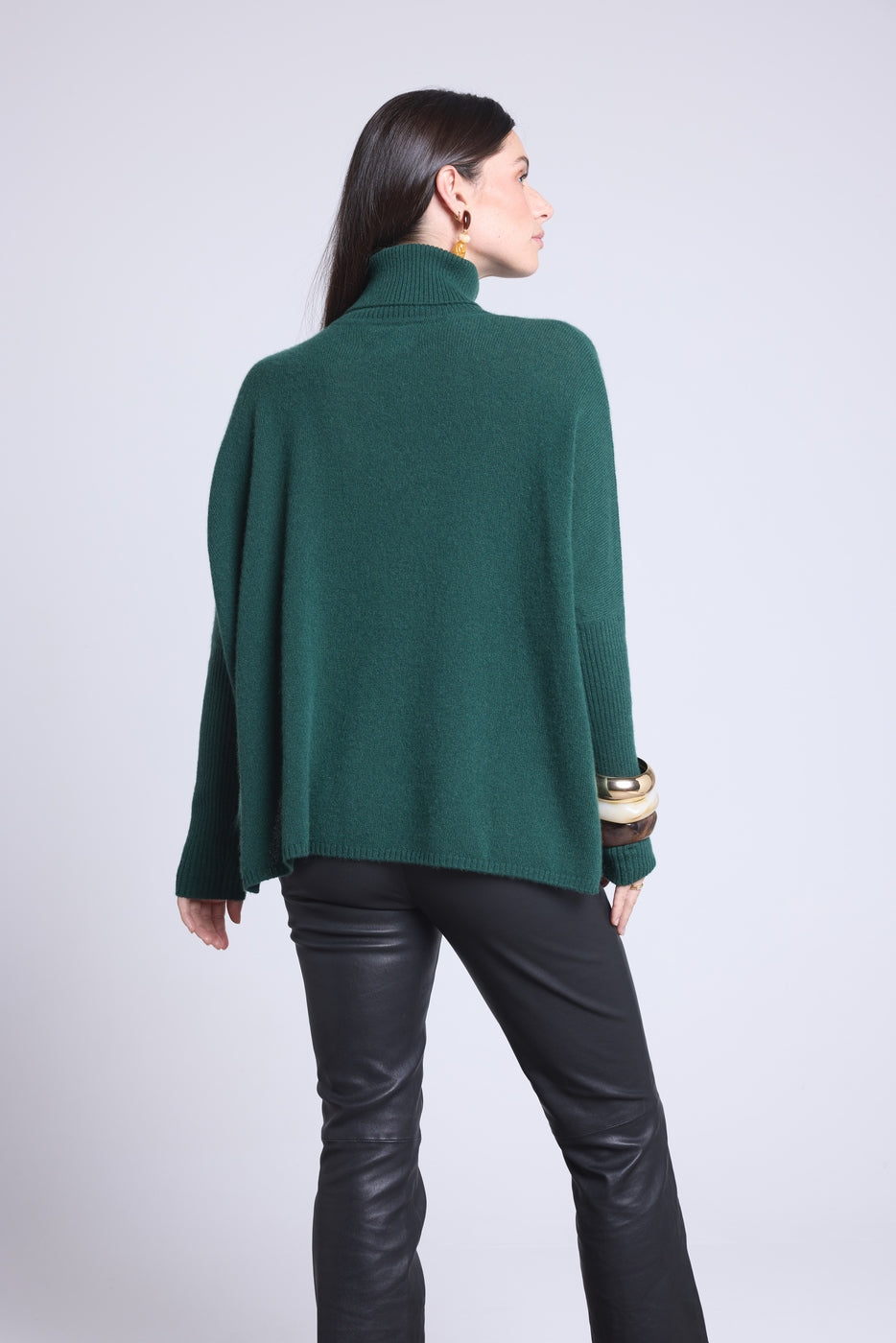 Naya Poncho Roll-Neck Jumper - Bottle Green - Women