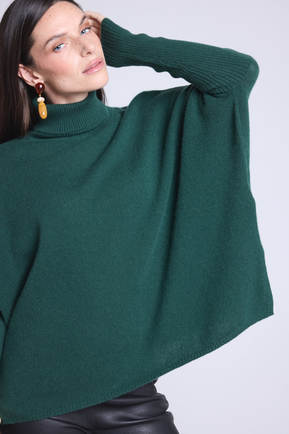 Naya Poncho Roll-Neck Jumper - Bottle Green - Women