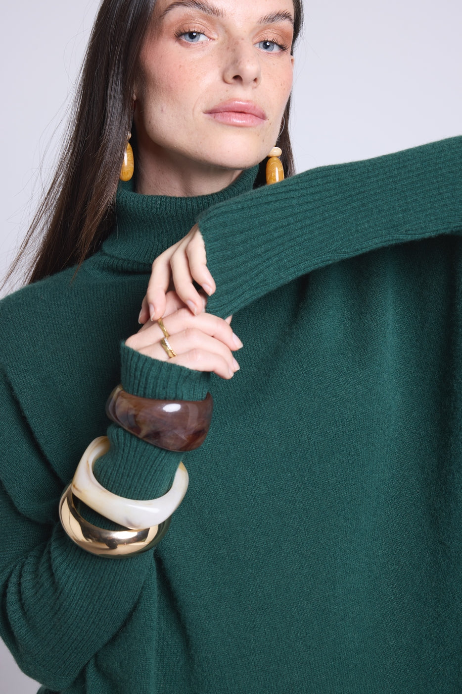 Naya Poncho Roll-Neck Jumper - Bottle Green - Women