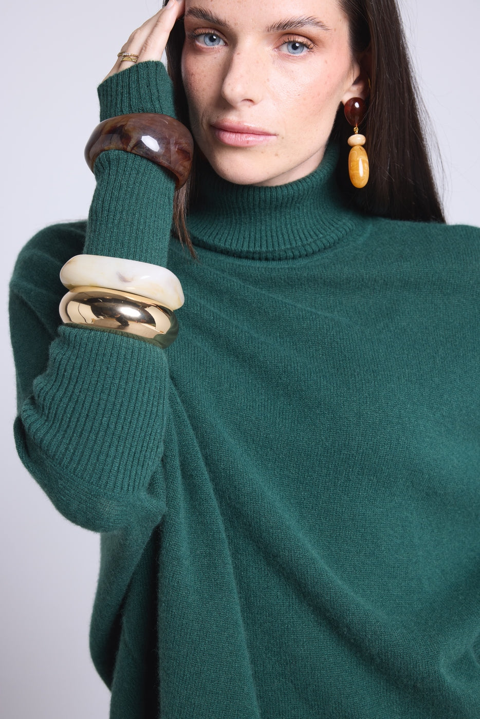 Naya Poncho Roll-Neck Jumper - Bottle Green - Women