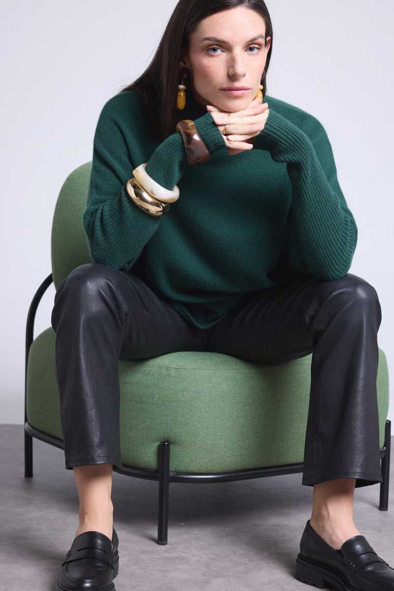 Poncho Naya Turtleneck Sweater - Bottle Green - Women