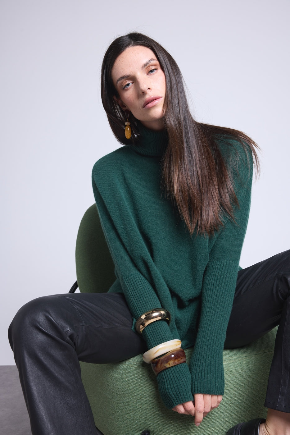 Naya Poncho Roll-Neck Jumper - Bottle Green - Women