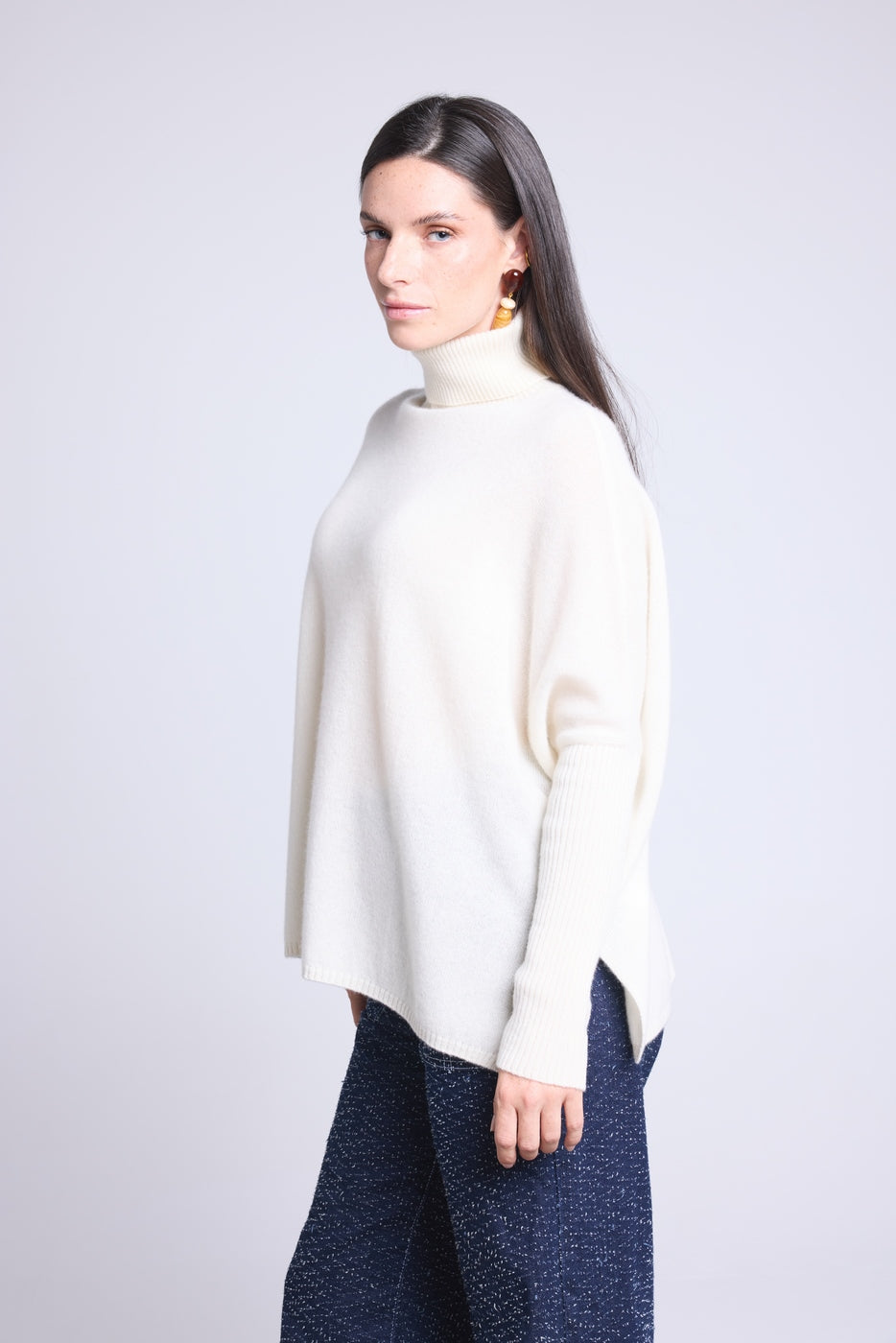 Naya Roll-Neck Poncho Jumper - White - Women
