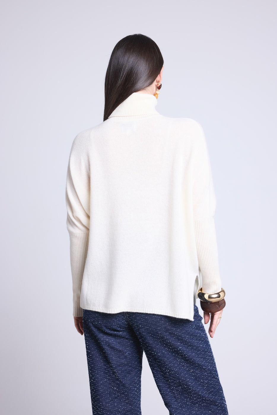 Naya Roll-Neck Poncho Jumper - White - Women