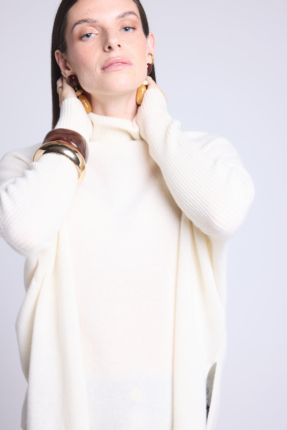 Naya Roll-Neck Poncho Jumper - White - Women