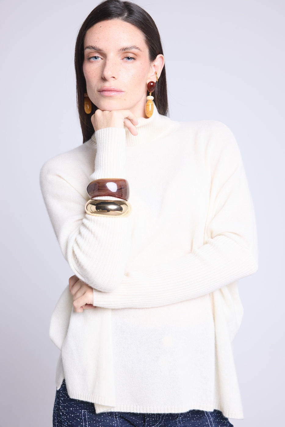 Naya Roll-Neck Poncho Jumper - White - Women