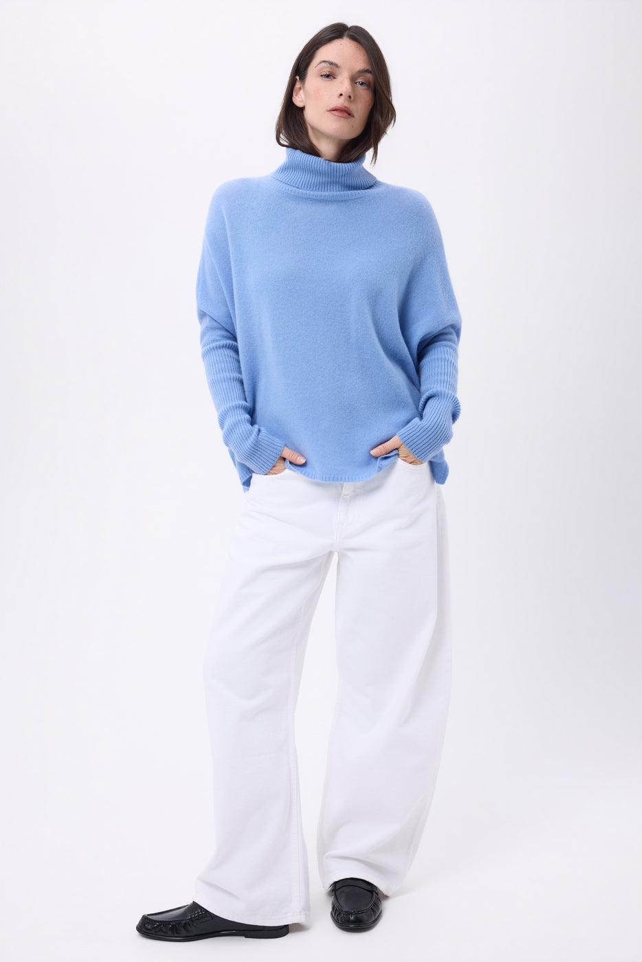 Naya Roll-Neck Poncho Jumper - Sky Blue - Women
