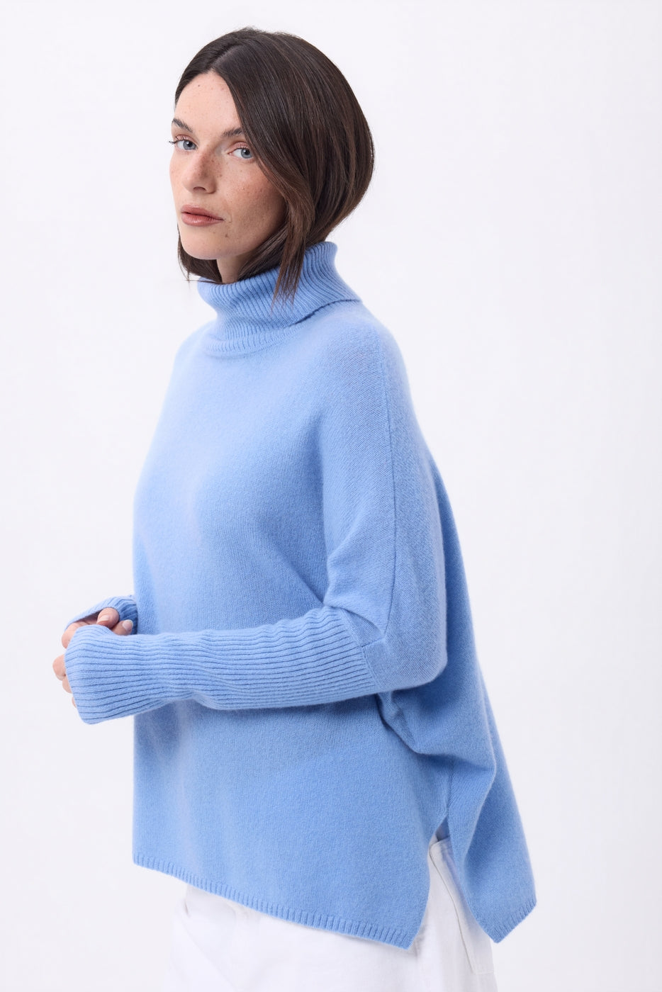Naya Roll-Neck Poncho Jumper - Sky Blue - Women